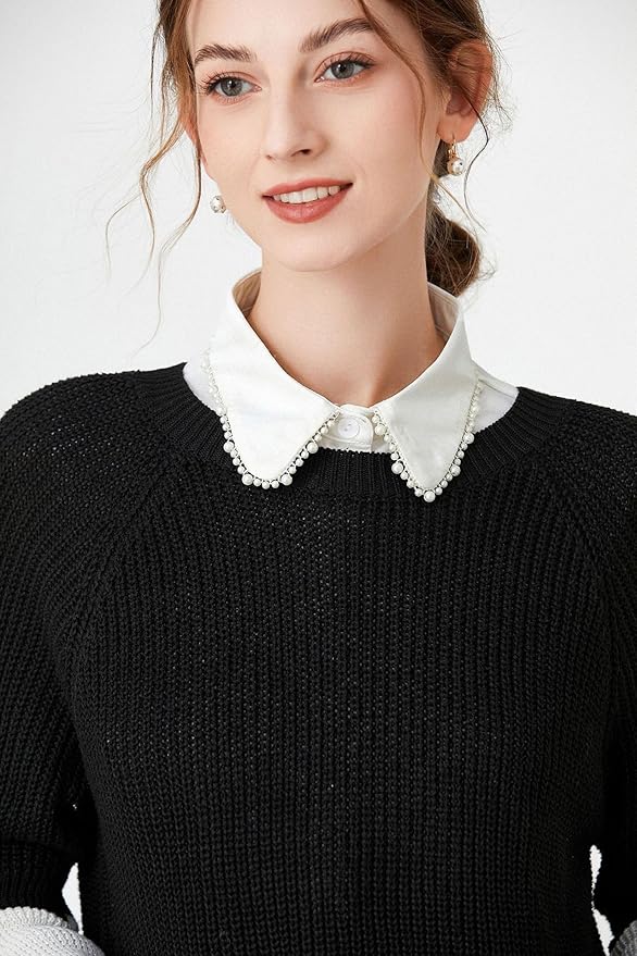YAKEF Lady Half-Shirt Blouse Detachable Lace Chiffon Fake Collars Dicky Collar Faux Collar