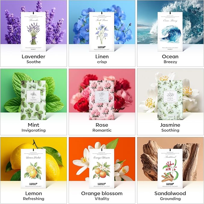 MYARO 20 Pack Rose Scented Sachets for Drawer, Closet & Car - Fresh Air Freshener Bags Home Fragrance, Odor Eliminator for New House Small Storage Space & Travel Luggage