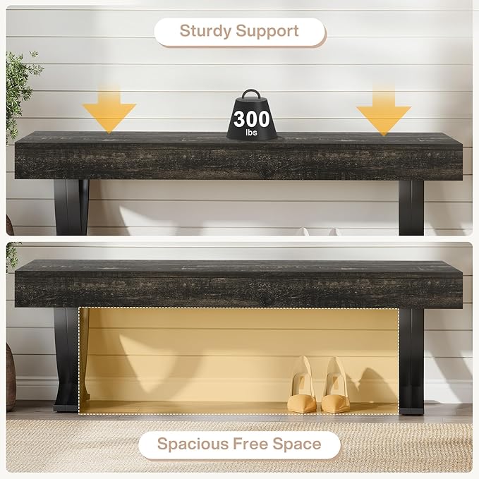 Tribesigns Entryway Shoe Bench, 55-Inch Wooden Shoe Bench with Metal X-Shaped Legs, Industrial Long End of Bed Stool with Seating for Living Room, Bedroom, Hallway, Porch (Oak & Black)