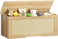 usikey 47.2" Large Storage Chest with Fabric Drawer, Toy Box with Safety Hinges, Extra Wide Storage Bench for Bedroom, Living Room, Entryway, Supports 300 lb