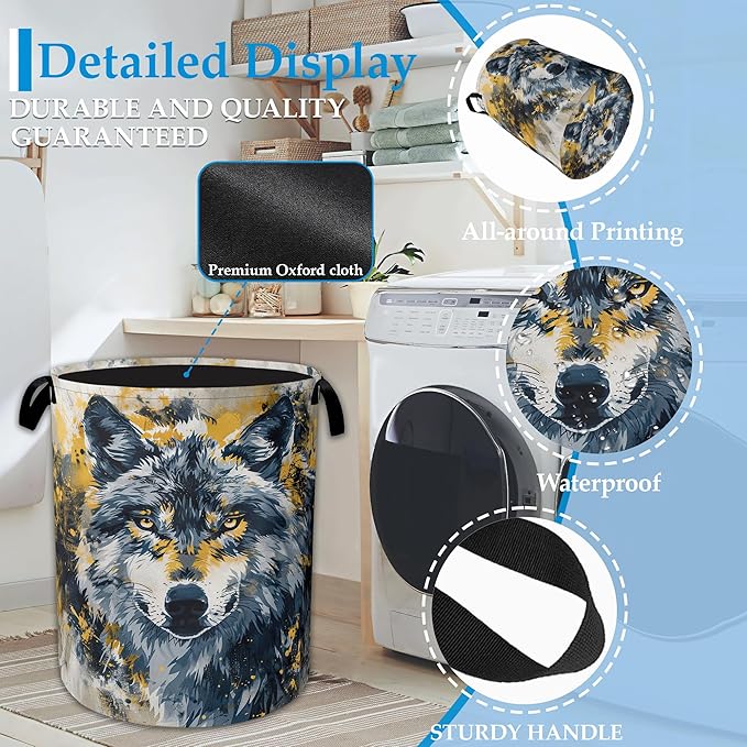 Graffiti Wolf Laundry Basket Collapsible Laundry Hamper, Oxford Cloth Storage Bin for Room/Bathroom/Bedroom/Dormitories 16" X 20.8"