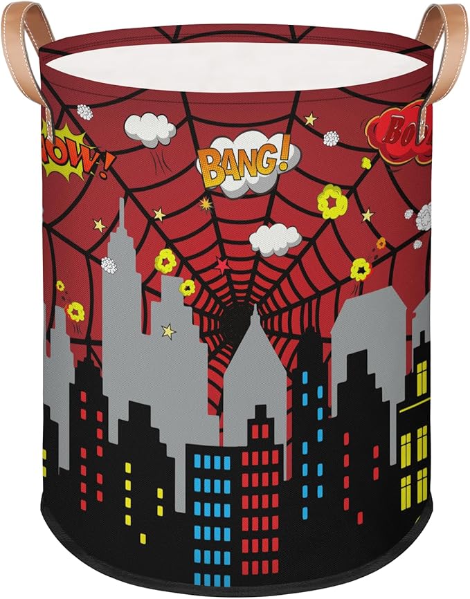 Boys Laundry Hampers for Bedroom Spider Web Collapsible Sturdy Dirty Clothes Basket with Handles for Kids Room Bathroom Living