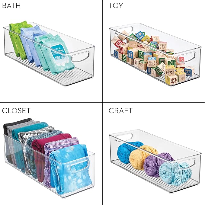 iDesign Plastic Stackable Pantry Bin - Storage Bin with Handles for Cabinets or Fridge - Set of 4 - Clear