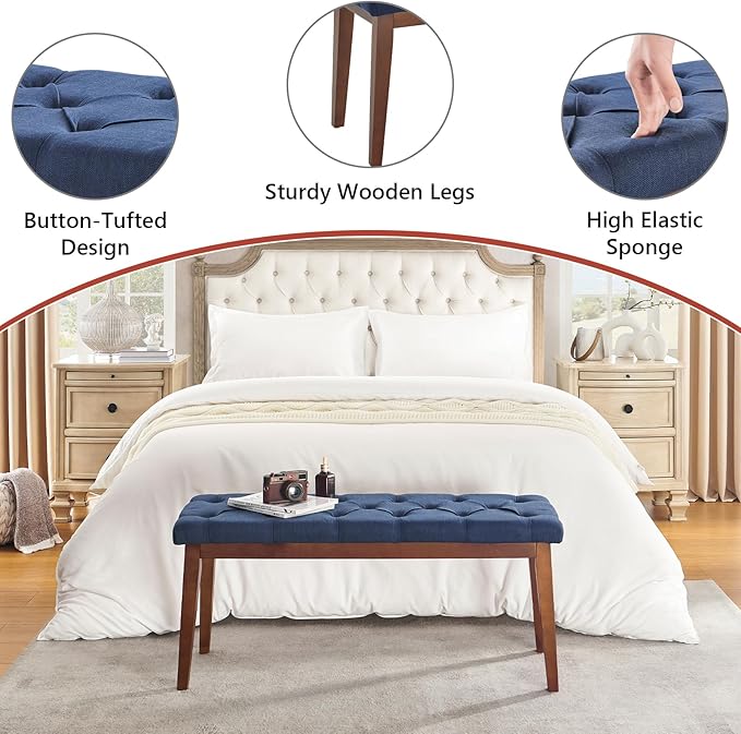 Upholstered Bench for Bedroom End of Bed,42.5-inch Entryway Bench for Living Room,Dining Bench with Padded Seat and Solid Wood Leg for Kitchen Bedroom,Indoor and Hallway