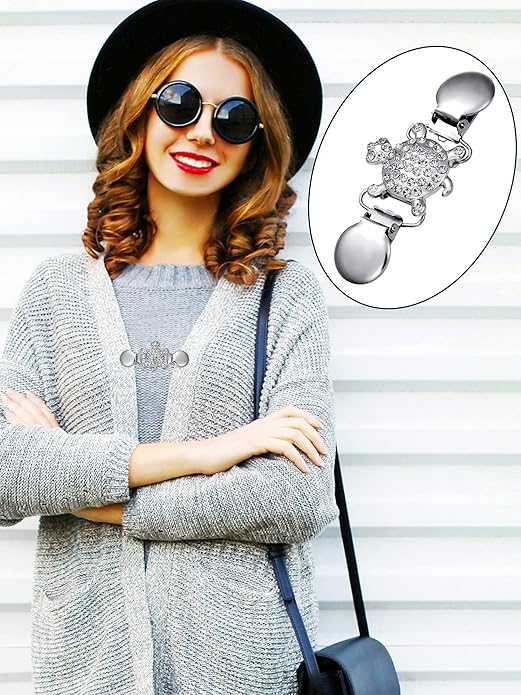 Jetec 4 Pieces Vintage Sweater Shawl Clips Retro Cardigan Collar Dress Shirt Brooch Clips for Women Wearing, 4 Styles