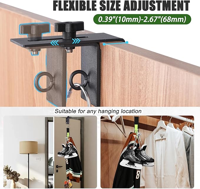 Hikeen 7 Hooks Stainless Steel Hanging Hockey Drying Rack- Hold Up to 85 lbs, Portable Durable Hockey Gear Drying Rack to Heavy Weight for Home, Travel & Outdoor Use