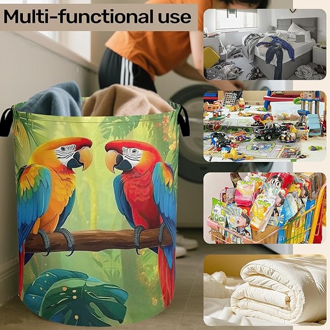 Tropical Parrot Foldable Laundry Hamper - Waterproof Fabric Storage Basket with Handles, Clothes Hampers for Laundry,Bedroom,Dorm