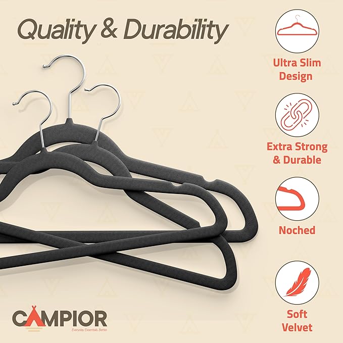 Black Velvet Hangers 30 Pack – 360° Swivel Hook, Non-Slip and Space Saving Hangers, Heavy-Duty 11 lbs Weight Capacity - Smooth Velvet Finish for Crease-Free Clothes and Effortless Closet Organization