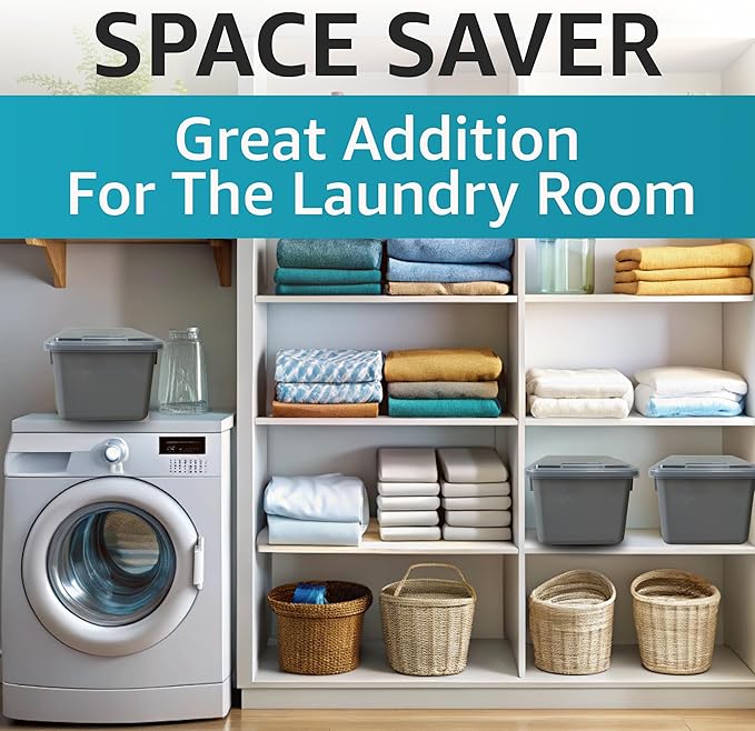 Skywin TidyFriend Laundry Pods Container with Lift Up Lid, 12.4" x 6.5" x 8.7", Airtight Storage Keeps Pods Fresh, Laundry Detergent Container & Dishwasher Pod Holder (Grey)