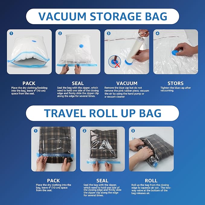 20 Pack Vacuum Storage Bags (4 Jumbo/4 Large/4 Medium/4 Small/4 Roll M) Space Saver Bags, Vacuum Seal Bags with Hand Pump for Comforters, Blankets, Bedding, Pillows and Clothes