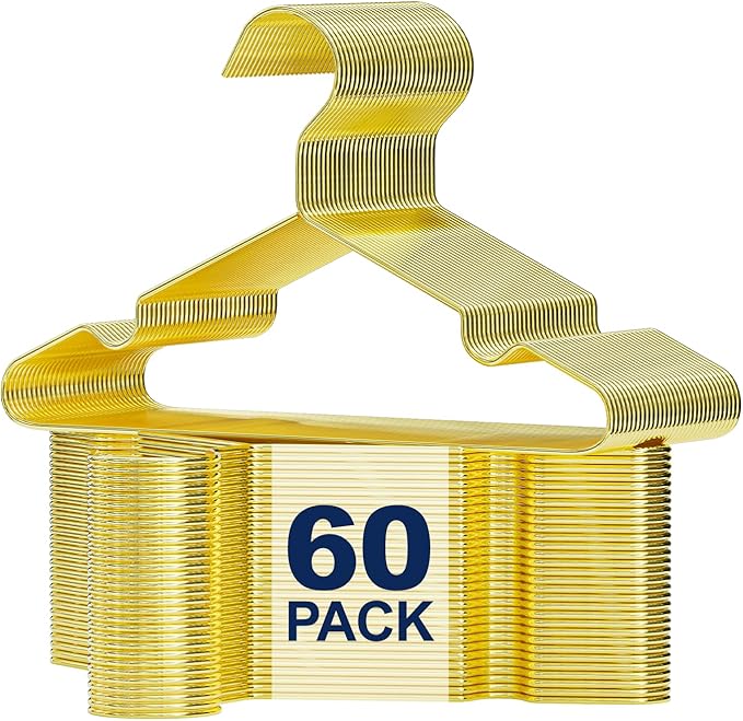 Gold Kids Hangers 12 Inch 60 Pack Strong Metal Wire Baby Clothes Hangers, Heavy Duty and Space Saving Infant Hangers for Toddler Chirldren Coats, Pants