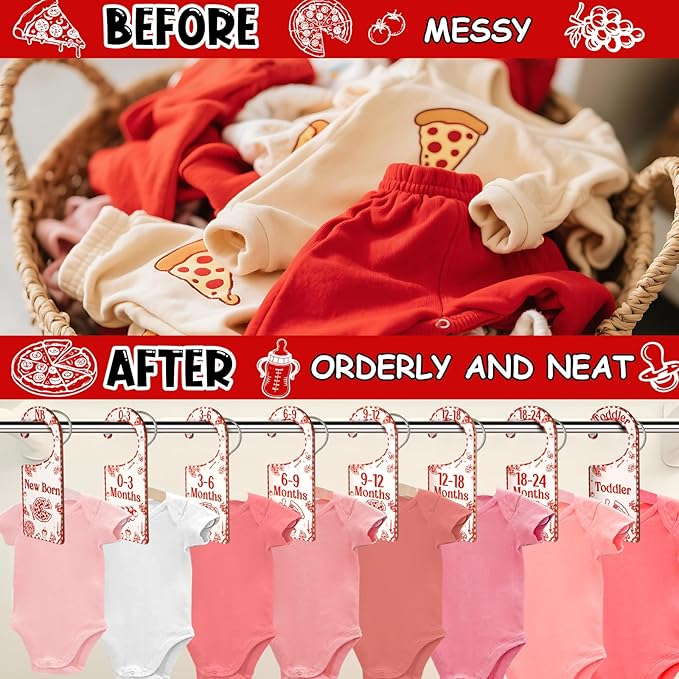 Baby Closet Dividers 8PCS, Red Italian Themed Wooden Double-Sided Clothes Size Hanger/Organizer from Newborn to Toddler for Nursery Decor Baby Shower Birthday Gender Reveal Party Gift