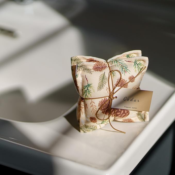 AUCUDA Cedar Scented Spring 4pcs Sachet Bags for Drawers and Closets Decorations, Potpourri Packets for Women Clothes Storage, Spring Wedding Fragrance Pillow for Bedroom Indoor, Air Fresheners.