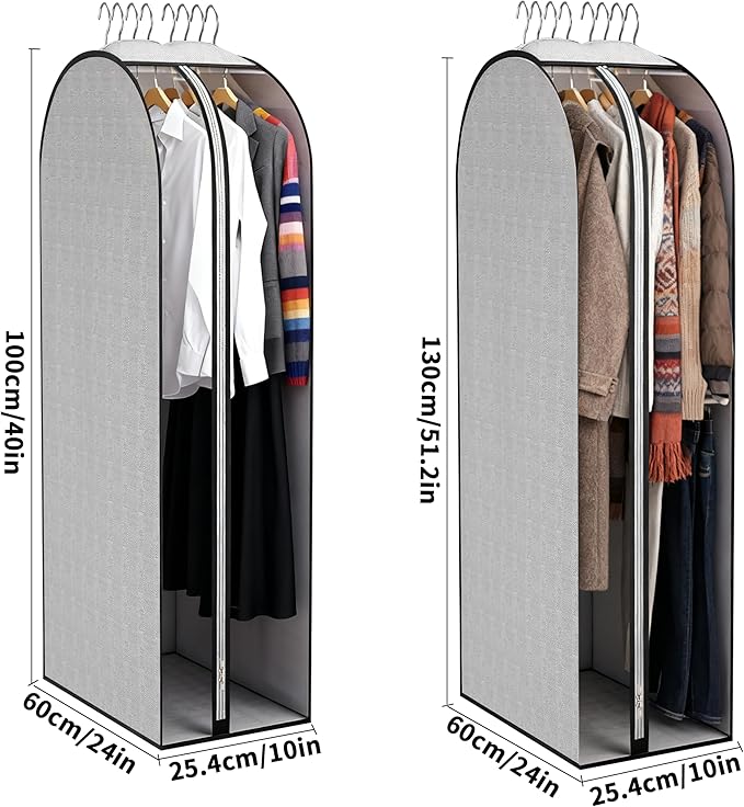 3 Pcs 10" Gusseted Garment Bags, 40" & 50" PEVA Moth-Proof Breathable Dust Cover,Garment Bags,Hanging Clothes Covers with Bedroom, Suits, Padded Clothes, Shirts Prevent Dust