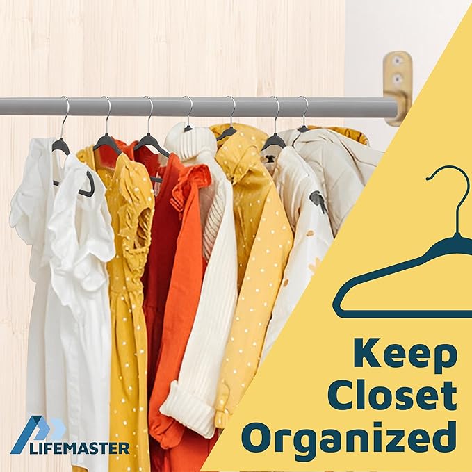 Black Velvet Kids Hangers 30 Pack, 10.83" Non-Slip Baby & Toddler Hangers for Clothes, Space-Saving Slim ABS Plastic with 360° Swivel Hook & Notched Shoulders, Up to 10 lb Capacity