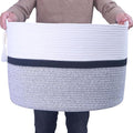Cotton Rope Storage Bin,Natural Handmade Woven Hamper for Living Room,Blanket Basket for Clothes, Pillows, Towels (black, 100L)