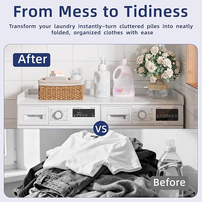 Washer Dryer Countertop, 54" Width x 27.5" Depth Laundry Countertop Organization, Wooden Washer and Dryer Topper for Folding, Sorting & Ironing, Easy to Install, White