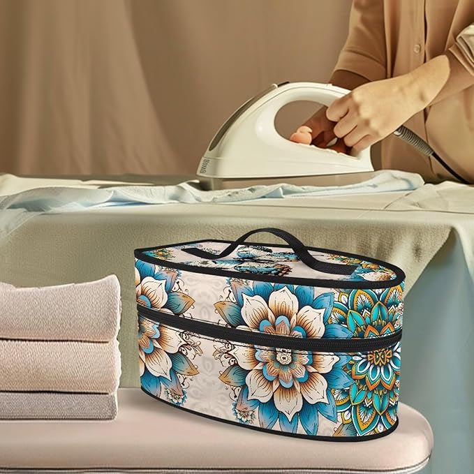 Boho Mandala Flower Butterfly Iron Tote Bag Stain Resistant Off White Travel Iron Storage Box Washable Protective Carrying Bag with Handle Compatible with Most Irons