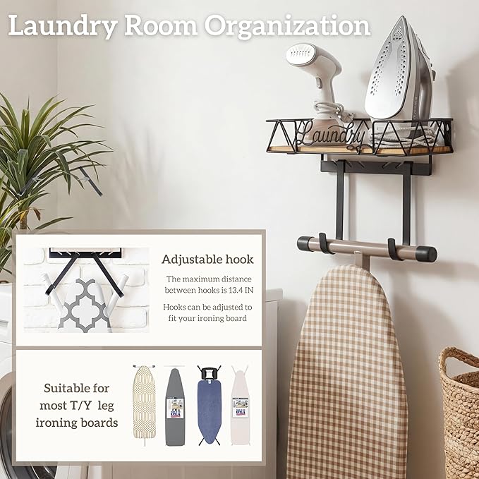 PERFNIQUE Ironing Board Holder Wall Mount, Ironing Board Hanger, Iron Board Wall Mount(T&V Shaped), Iron Storage, Laundry Room Organization&Farmhouse Laundry Room Decor