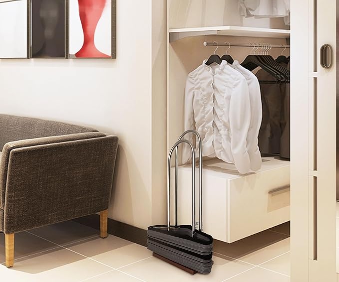 Clothes Hanger Organizer Stand, Portable Wood Storage Rack, Velvet Small Hanger Holder for Closet & Laundry (Small - 25.6”H)