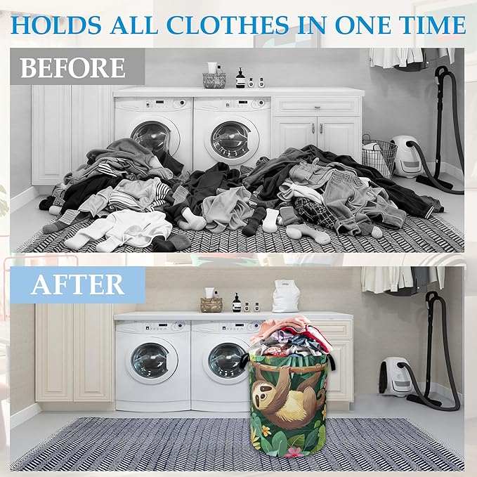 Palm Sloth Laundry Basket Collapsible Laundry Hamper Oxford Storage Bin for Clothes Storage, Toy Organizer, Books and Sundries 16" X 20.8"