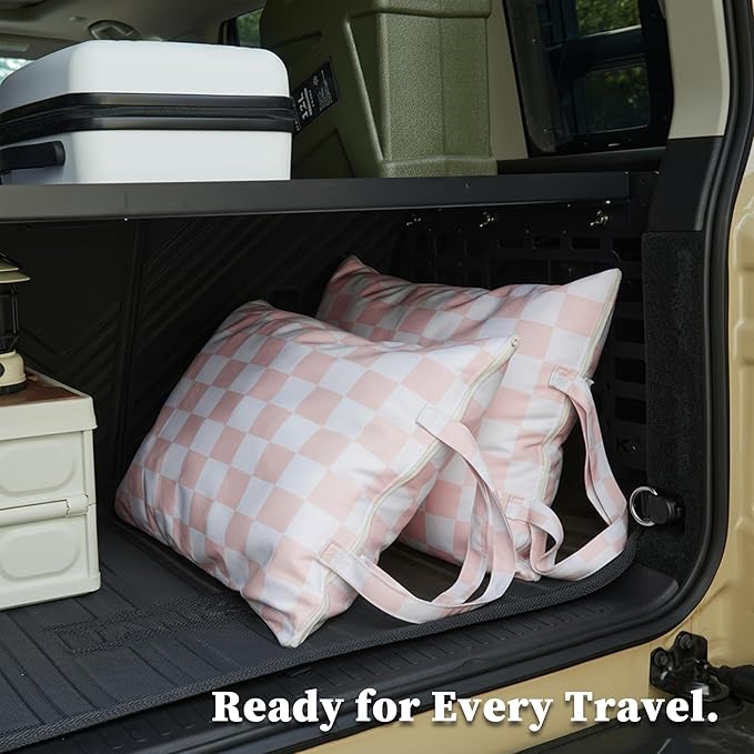 Pink Checkered 2 Pcs Large Travel Laundry Bags for Dirty Clothes, Aesthetic Trendy Waterproof Washable Laundry Bag with Handle for Girls Women, Travel, Gym, Swimming Pool