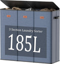 185L Laundry Hamper 3 Section with Lid, Navy Blue 3 Compartment Laundry hamper with 3 Removable Laundry Bags, Large Laundry Basket for Bedroom, Laundry Room, Dorm,