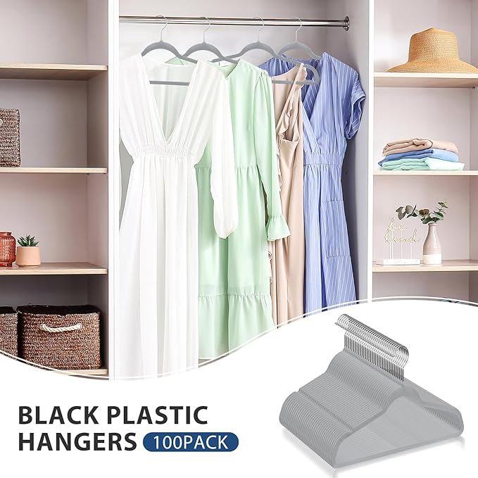 ZENY Velvet Hangers 100 Pack, Non-Slip Clothes Hangers, Suit Hangers with Shoulder Notches, Pants Bar, 360° Swivel Hook, Space-Saving, for Closet (Grey)