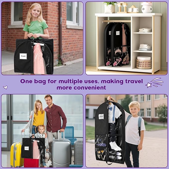 Dance Garment Bags for Dancers, 40" Garment Bags for Hanging Clothes with 3 Clear Zipper Pockets, Cheer Uniform Garment Bag for Suits, Travel & Sports Jersey, Cheer Uniform (Black, 1Pack 40")
