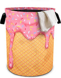 Pink Ice Cream Laundry Basket Foldable Oxford Cloth Tote Bag Laundry Hamper Clothes Storage Bucket Organizer For Bathroom/Laundry Storage/Bedroom 19.6x15.7 Inch