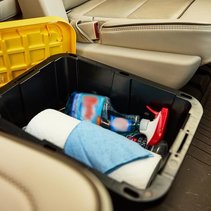 BLACK & YELLOW, 5-Gallon Heavy Duty Storage Bins with Lids, Stackable Plastic Storage Bins with Weather-Resistant Design, Home Organization, 6 Pack (8.6"H x 12.3"W x 16.4"D)