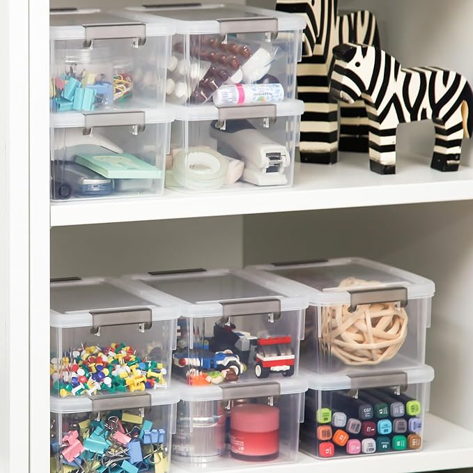 Citylife 6 Packs Small Storage Bins with Lids 3.2 QT Plastic Storage Containers for Organizing Stackable Clear Storage Boxes