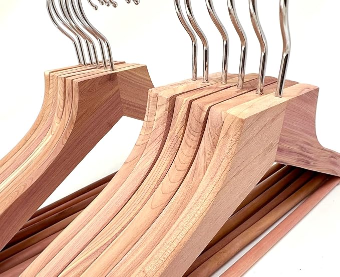 Cedar Elements Big Kids Cedar Hangers – French Flat Top Style 12 Pack for Kids Size 4T-10 (with Pant bar)