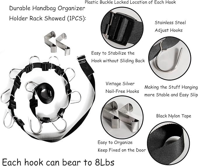 IZUS Bag-Organizer-Holder Purse Hanger - 20 Hooks for Closet and Door 2Pcs (Rack for Handbags/2 pcs Hold 20 Bags)