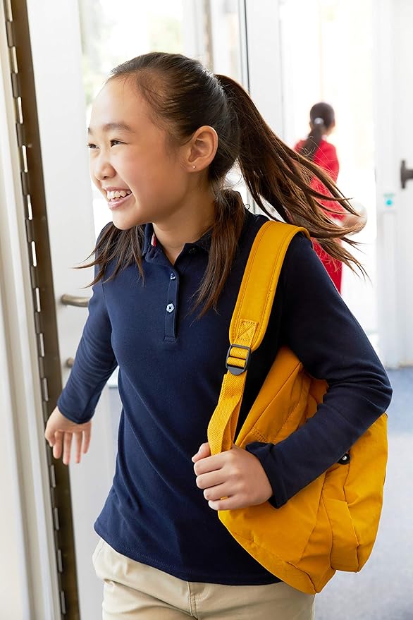 French Toast Girls' Picot Collar Polo Shirt with Long Sleeves (Kids Standard & Plus Size)