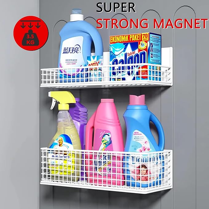 Magnetic Basket Fridge Organizer Wire Bins Pencil Holder Whiteboard Accessories Home Kitchen Organization (White-High)