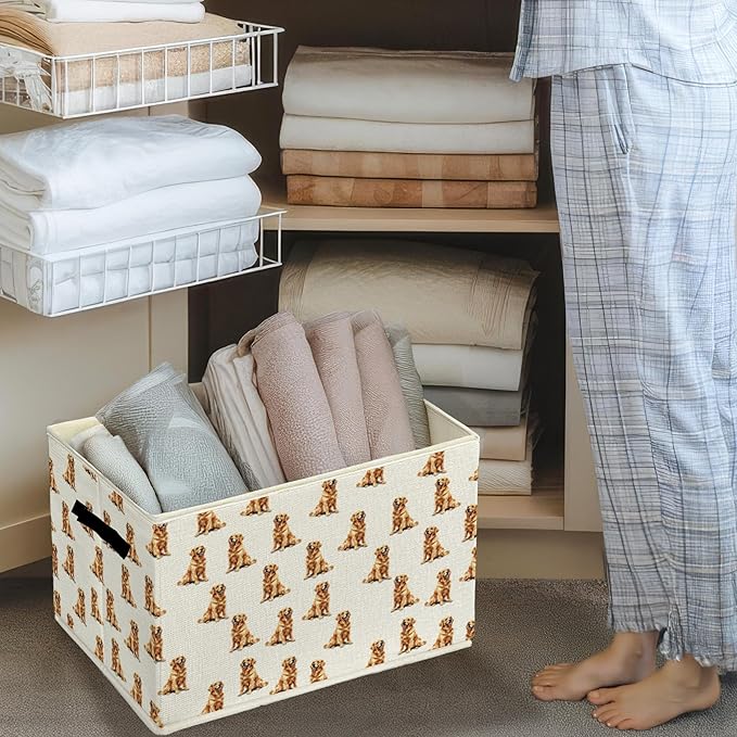 Golden Retriever Gifts Storage Bins & Boxes with Handles, Golden Retriever for Women Men Foldable Basket for Organizing, Dog Collapsible Storage Basket for Bedroom Bathroom Clothes Toys Books