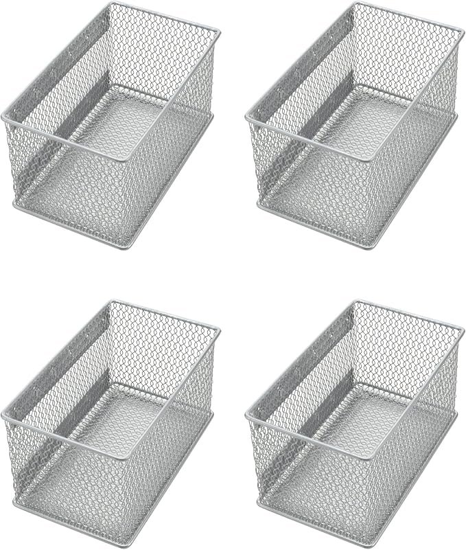 YBM HOME Magnetic Basket Storage Organizer with 16 Strong Magnets for Metal Desk, Fridge, Whiteboard, and Wall Locker Accessories, Medium (4-Pack)