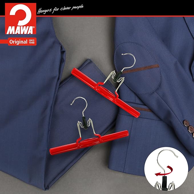 Mawa by Reston Lloyd Non-Slip Space Saving Clothes Hanger with Clamp for Pants and Skirts, Style M/26, Set of 5, Red