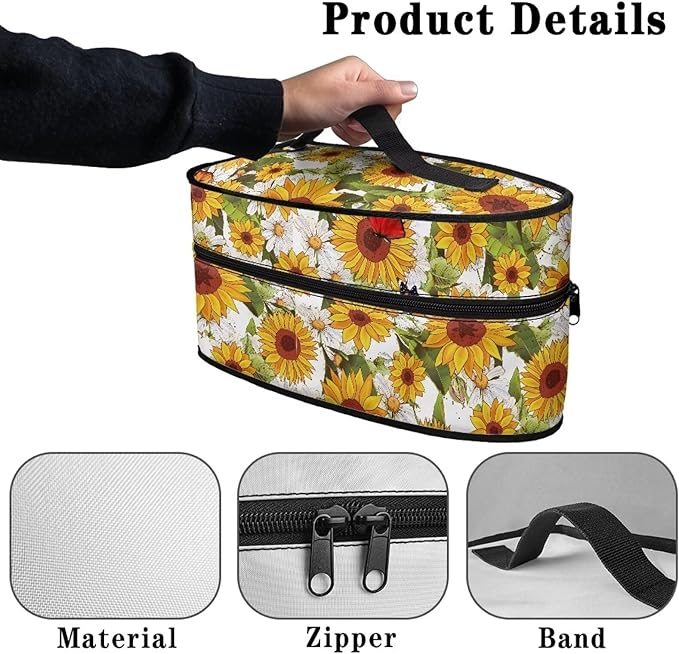 Rchsmod Sunflower Daisy Print Steam Iron Case Steamer Storage Bag Portable Travel Iron Carrier Bag with Handle Lightweight Iron Accessories, Case Only