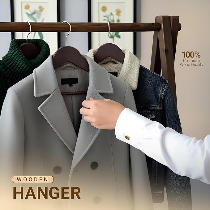 Utopia Home Premium Wooden Hangers 30 Pack - Durable & Slim Coat Hanger - Suit Hanger with 360-Degree Rotatable Hook - Wood Hangers with Shoulder Grooves (Brown Color)