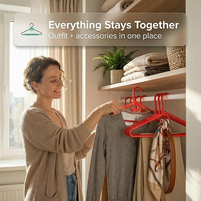 DEILSY™ Red Heavy Duty Hangers with Hooks for Scarves & Belts – Thick and Strong Clothes Hangers for Shirts, Jackets, Pants, and Dresses – Space-Saving Plastic Hangers – Pack of 30