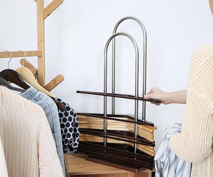 Clothes Hanger Organizer Stand, Portable Wood Storage Rack, Velvet Small Hanger Holder for Closet & Laundry (Small - 25.6”H)