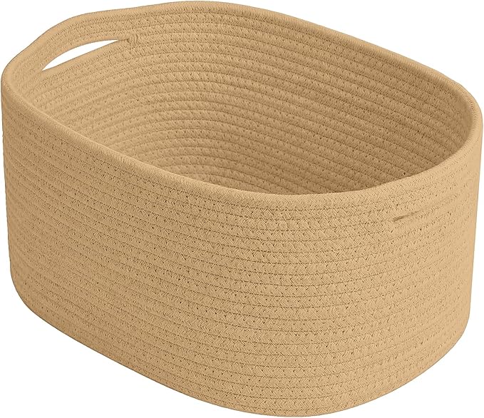 Cotton Rope Storage Basket, 15x10x9 Inches, Woven Basket for Shelves, Clothes, Towels, Books, and Laundry, Jute Brown (1 Pack)