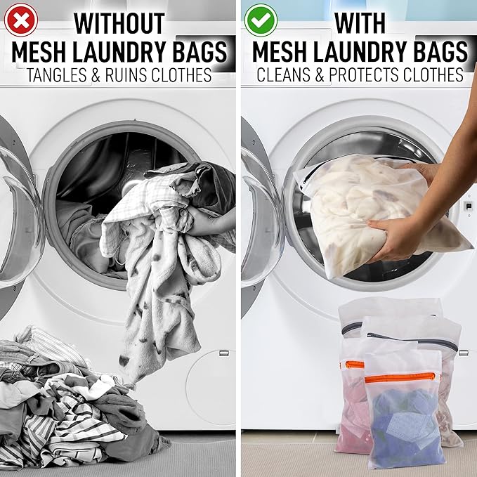 Zulay Home 5 Pack Mesh Laundry Bags for Delicates - Reusable Mesh Laundry Bags for Washing Machine - Laundry Bags Mesh Wash Bags For Underwear, Lingerie Stockings, Socks (1 Large, 2 Medium, 2 Small)