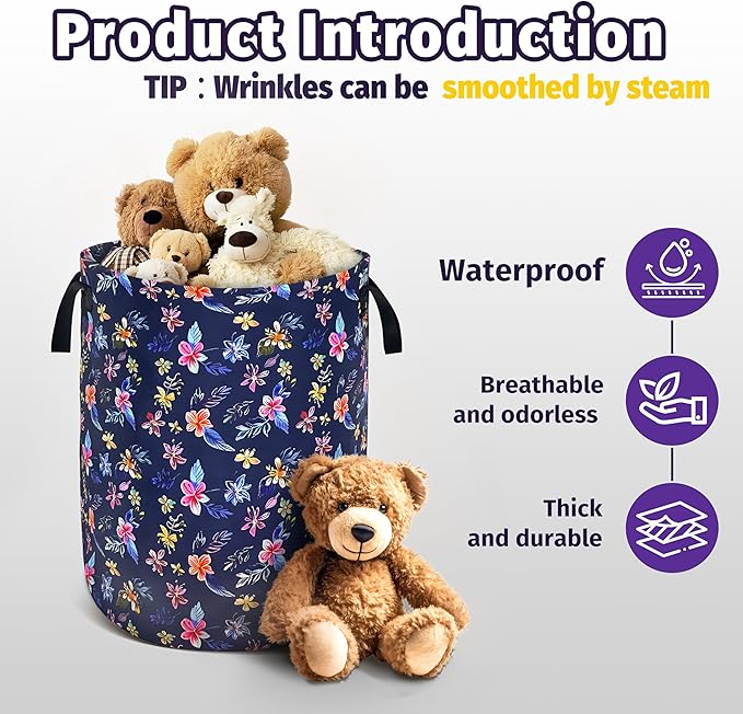 Flowers Laundry Basket Foldable Oxford Cloth With Handle Portable Colorful Storage Basket Organizer Suitable For Laundry Room/Bedroom/Living Room/Children'S Room (18.9 X 16.5 Inch)