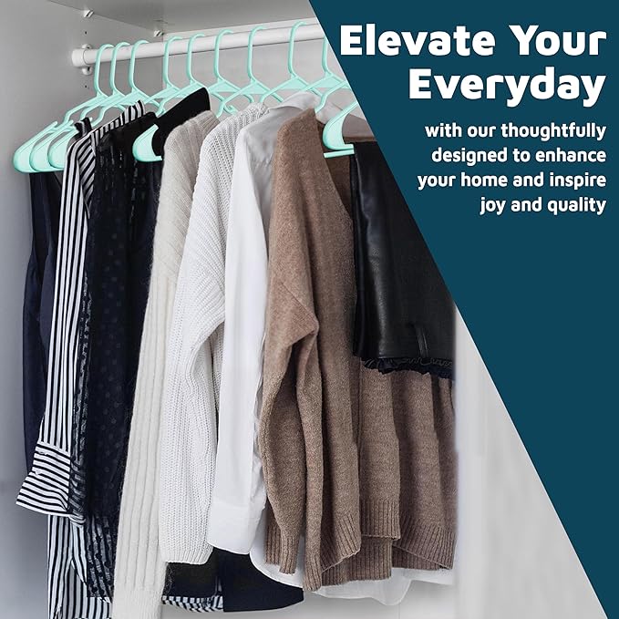 Lifemaster Plastic Clothes Hangers – Heavy Duty Hanger Set, for Organizing Clothes, Dresses, and Coat, Holds Up to 5 lbs, Space-Saving Hangers with Non-Slip Shoulder Grooves, Pack of 100, Aqua