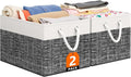 Storage Bin,Collapsible Storage Basket For Organizing,Large Storage Boxes With Rope Handles,Storage Containers,White & Black,2 Pack