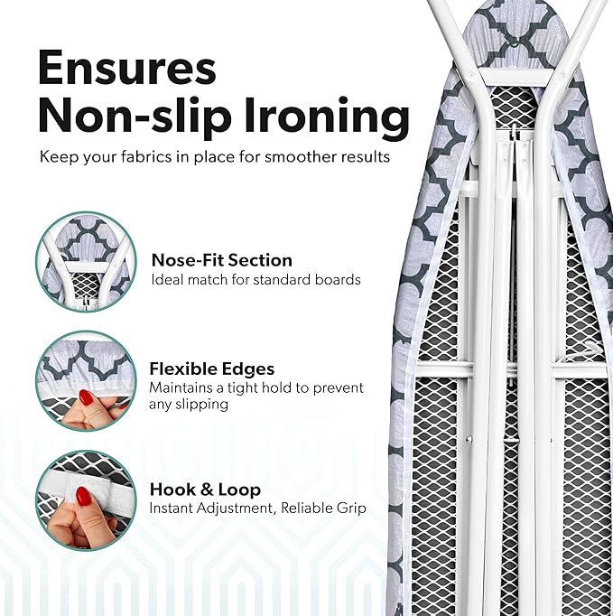 Home Intuition Iron Scorch Resistant Ironing Board Cover and Pad, 15x54, Standard Size Coated Thick Padding