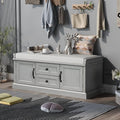 Knocbel 42.5" Entry Storage Bench with Removable Cushion, 2 Drawers and 2 Cabinets, Entryway Hallway Foyer Shoe Bench End of Bed Bench with Aluminum Handles, 200lbs Weight Capacity (Gray Wash)
